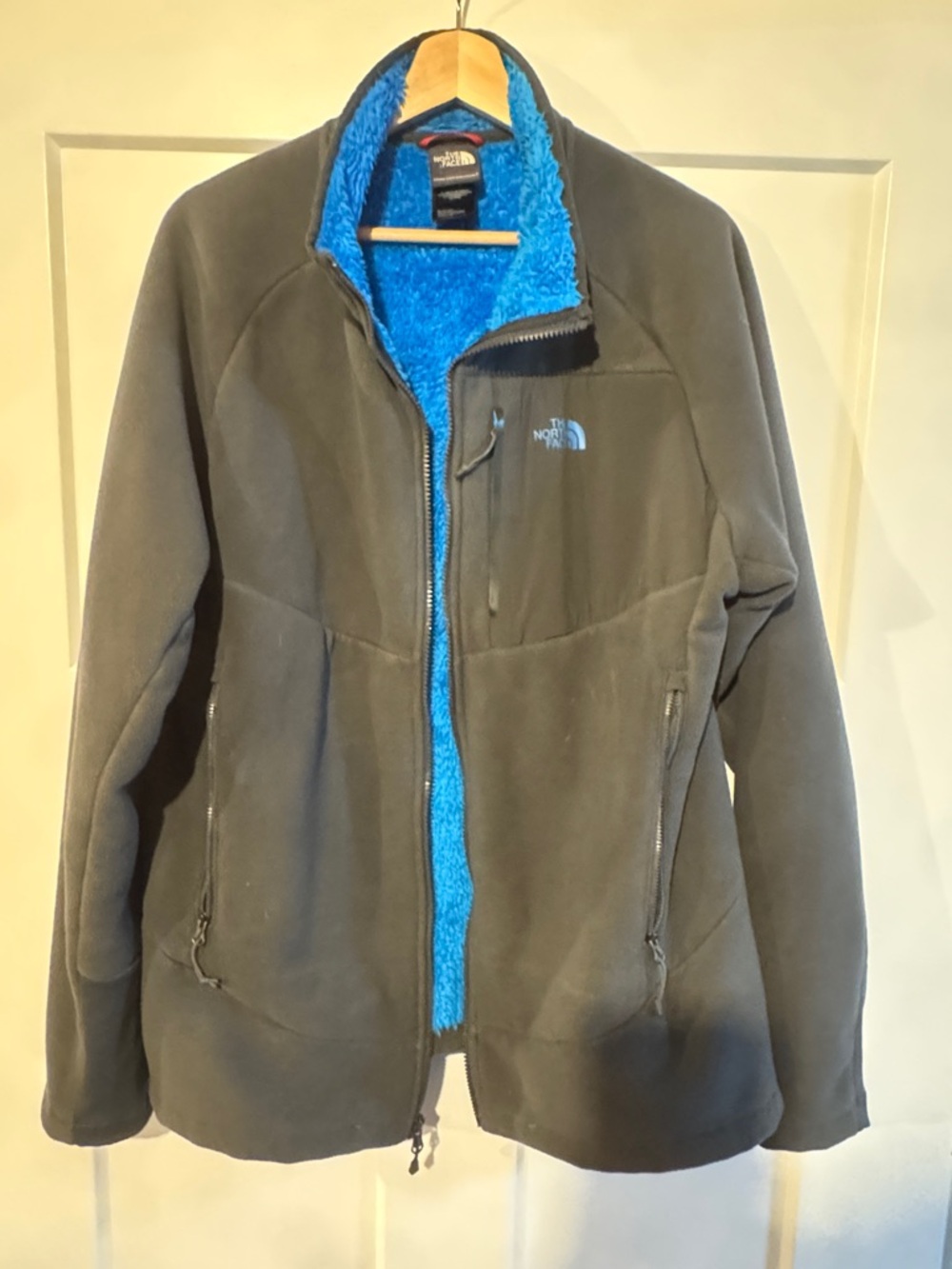 The North Face Men’s Black Jacket with Bright Blue Sherpa Lining